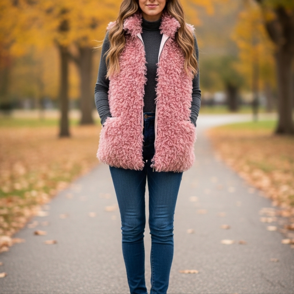 Mauve Faux Fur Fluffy Vest By Kaleidoscope One SIZE  ✨️ Poly 100% SMOKE FREE 🏡